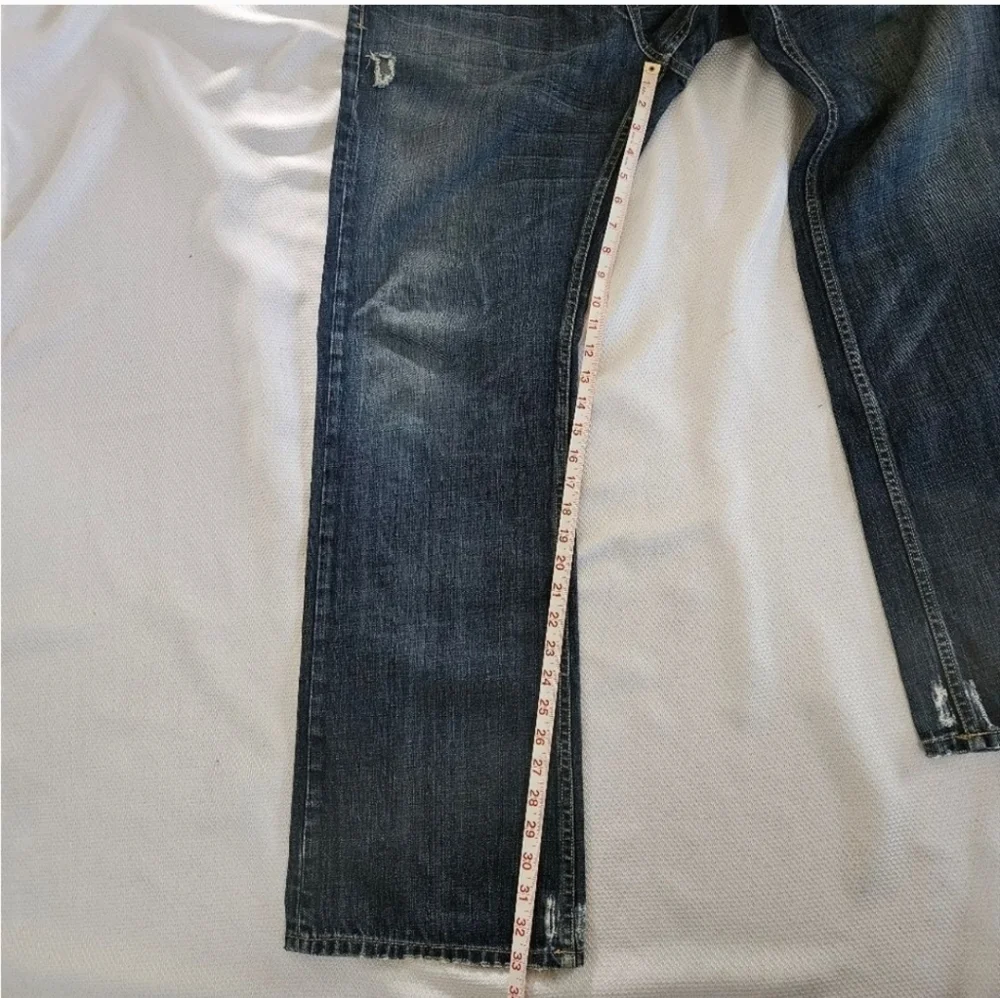Salvage Distressed Straight Jeans Size 36x33 In Dark Blue - Picture 6 of 8